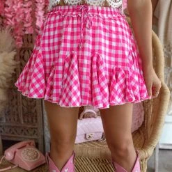Main Strip Apparel Alma Fuchsia Gingham Skort