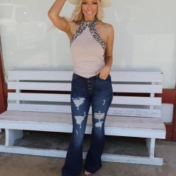 Bibi Tali Taupe And Leopard Halter Top Apparel