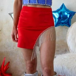 Hearts Rob Red Satin And Rhinestone Skirt