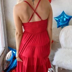 White Birch Mallory Red Crochet Detail Dress