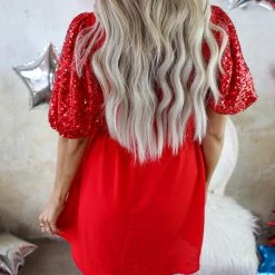 Vine + Love Jacey Red Sequin Sleeve Dress Apparel
