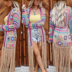 Love Sense Best Sellers Maxine Beige Floral Crochet Cardigan