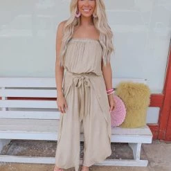 Fantastic Fawn Apparel Layne Beige Open Leg Jumpsuit