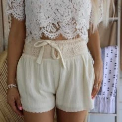 Listicle Julianna Cream Lace Detail Shorts Apparel
