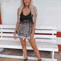 Blue Buttercup Kennedy Leopard And Lace Spaghetti Strap Tank Apparel