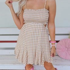 Baevely Tillie Taupe Gingham Dress Apparel