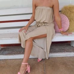 Fantastic Fawn Apparel Layne Beige Open Leg Jumpsuit