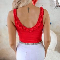 Peach Love Audrey Red Ruffle Bodysuit