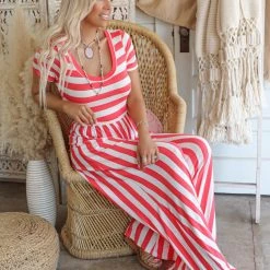 Everet Corrine Dark Coral Striped Jumpsuit Apparel