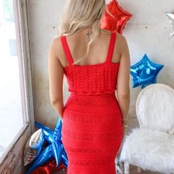 Jealous Tomato Tiffany Red Crochet Midi Dress