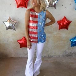 Bibi American Flag Sequin Tank Top Apparel