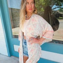 Haptics Apparel Miriam Sage And Peach Paisley Kimono