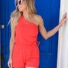 Lelis Jayme Red One Shoulder Romper
