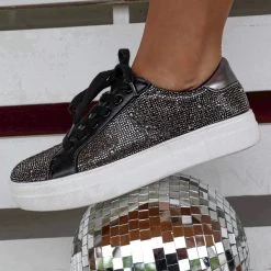 SODA Emersyn Black And Gunmetal Bling Tennies Black And Boujee