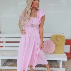 Bibi Kiana Blush Ruffle Sleeve Maxi Dress Apparel
