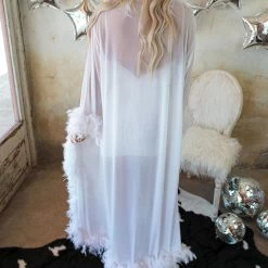BeWicked Lexie White Feathered Sheer Robe Apparel