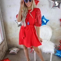 Vine + Love Jacey Red Sequin Sleeve Dress Apparel