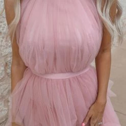 Wanna B Apparel Liv Mauve Layered Chiffon Dress