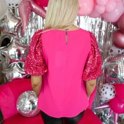 Vine + Love Apparel Shaye Fuchsia Sequin Sleeve Top