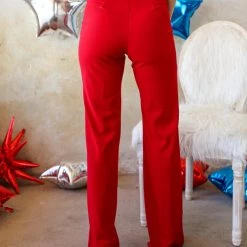 Canvas Apparel Red High Waist Pintuck Trousers