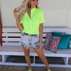 Bibi Nadia Neon Yellow Short Sleeve Top