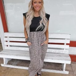 Haptics Maddison Black And Leopard Maxi Dress