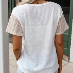 Bibi Sadie Off White And Oatmeal Waffle Top Apparel