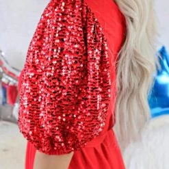 Vine + Love Jacey Red Sequin Sleeve Dress Apparel