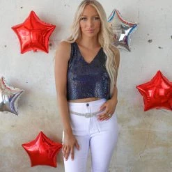 She Loves Amanda Navy Sequin Crop Top Apparel