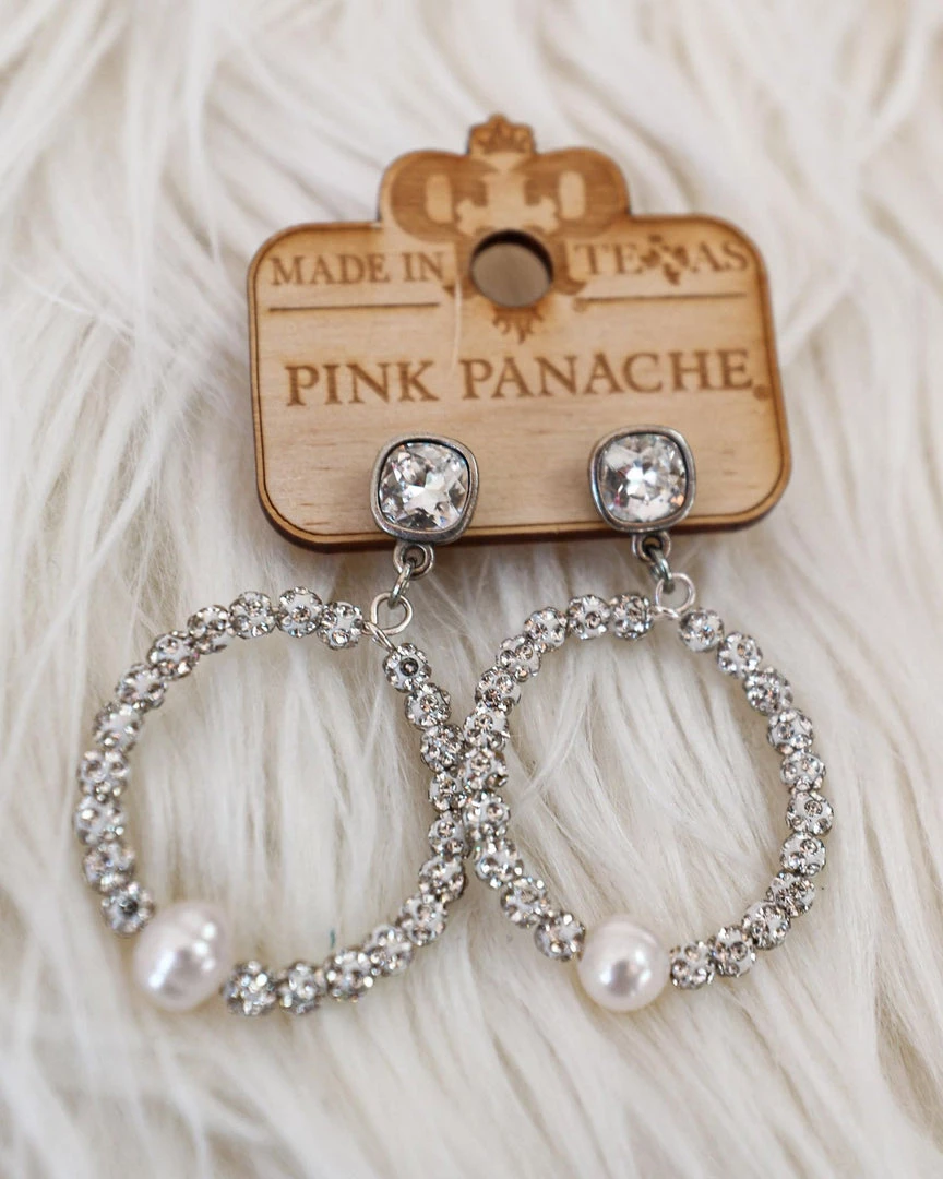 Pink Panache PP Pave And Pearl Circle Earrings Bridal