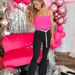 La Ros Landry Rose Feather Crop Top Apparel