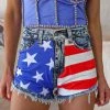 GJG Denim Apparel American Flag Acid Washed Shorts