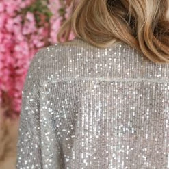 POL Apparel Silver Sequin Button Up Shirt