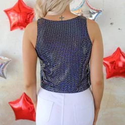 She Loves Amanda Navy Sequin Crop Top Apparel