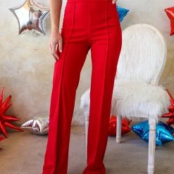 Canvas Apparel Red High Waist Pintuck Trousers