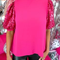 Vine + Love Apparel Shaye Fuchsia Sequin Sleeve Top