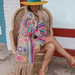 Love Sense Best Sellers Maxine Beige Floral Crochet Cardigan