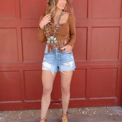 Blue Buttercup Apparel Danya Camel Mineral Dyed Fringe Crop Top