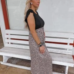 Haptics Maddison Black And Leopard Maxi Dress
