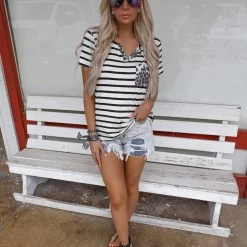 Vanilla Bay Jordyn Ivory And Black Striped Leopard Pocket Top Apparel