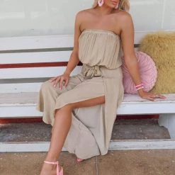 Fantastic Fawn Apparel Layne Beige Open Leg Jumpsuit