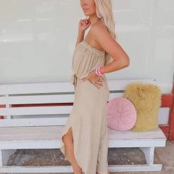 Fantastic Fawn Apparel Layne Beige Open Leg Jumpsuit