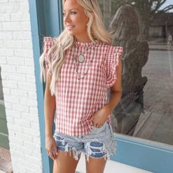 Jodiful Kayleigh Mauve Gingham Ruffle Tank