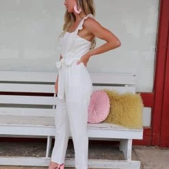 Blue Buttercup Apparel Lauryn Off White Ruffle Top Jumpsuit