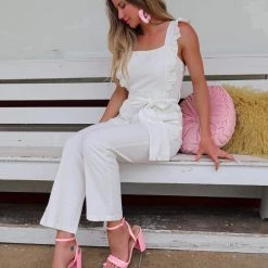 Blue Buttercup Apparel Lauryn Off White Ruffle Top Jumpsuit