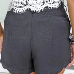 Nadia Black Scallop Hem Shorts