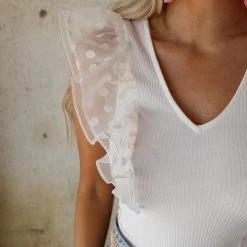 Flying Tomato Ivory Bodysuit With Ruffled Sleeves Apparel