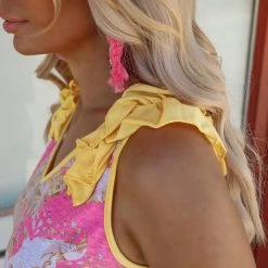 Bibi Apparel Rosalie Pink And Yellow Printed Tank Top