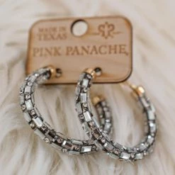 Pink Panache PP Silver Glass Bead And Crystal Hoop Earrings