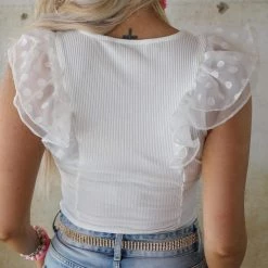 Flying Tomato Ivory Bodysuit With Ruffled Sleeves Apparel